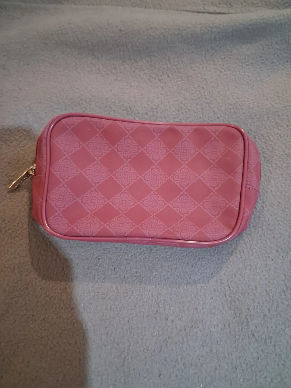 Burgundy Check Pattern Cosmetic Pouch